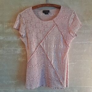 508a. light pink Clothing Co by Notations lace patchwork short sleeve y2k top, M